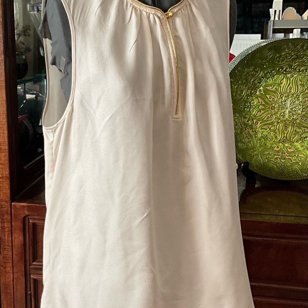 Sleeveless Cream Top with Gold Trim